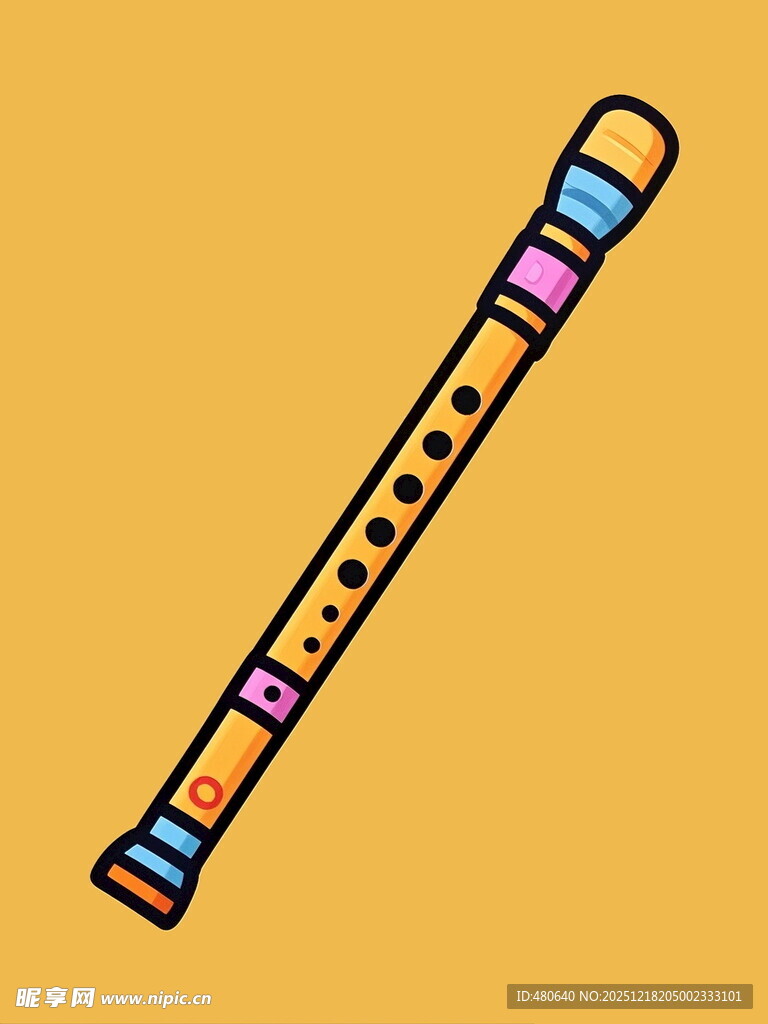 彩色卡通长笛图案设计
