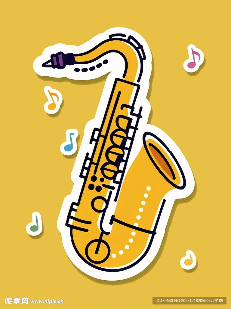 卡通风格的金色萨克斯风