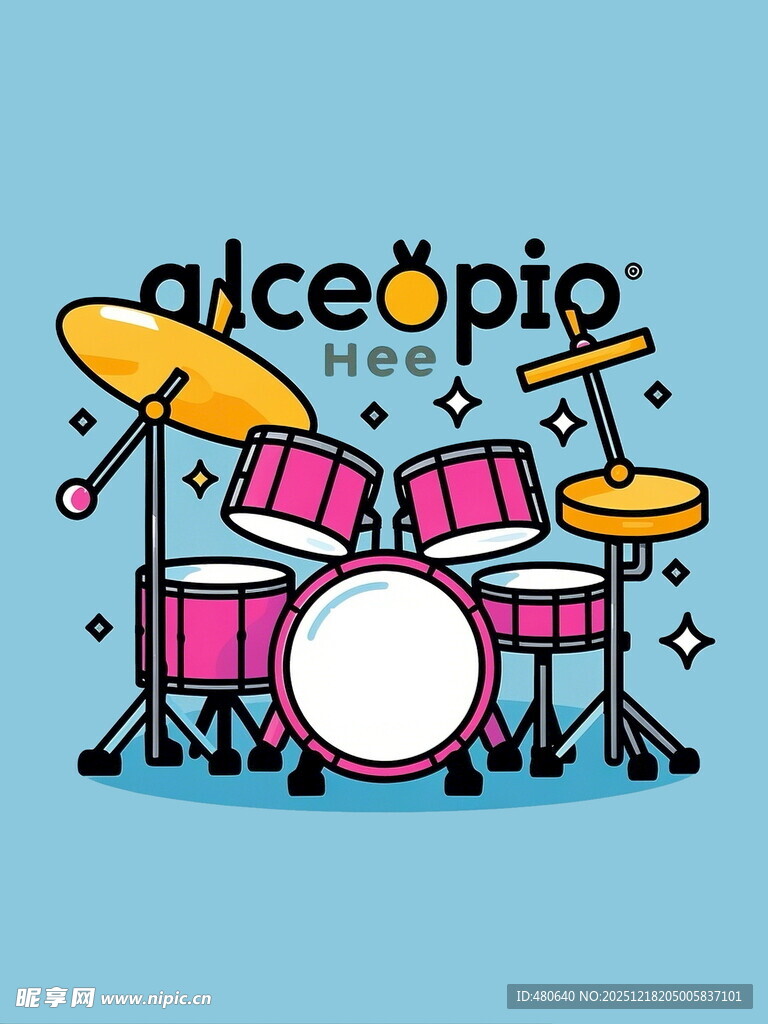 卡通风格架子鼓乐器插画