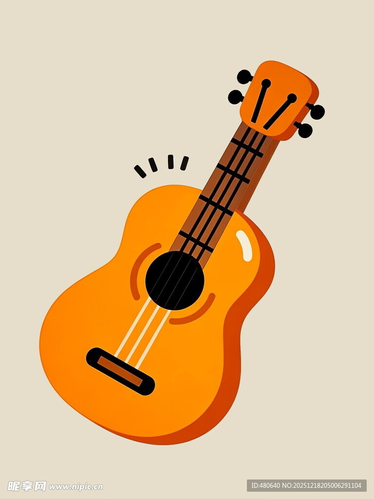 可爱卡通风格的橙色吉他