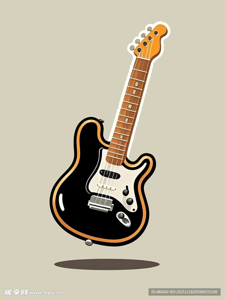 卡通风格黑色电吉他