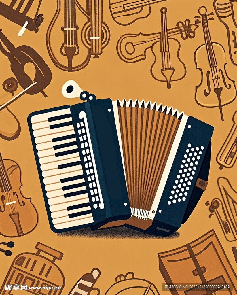 手风琴与多样乐器背景图