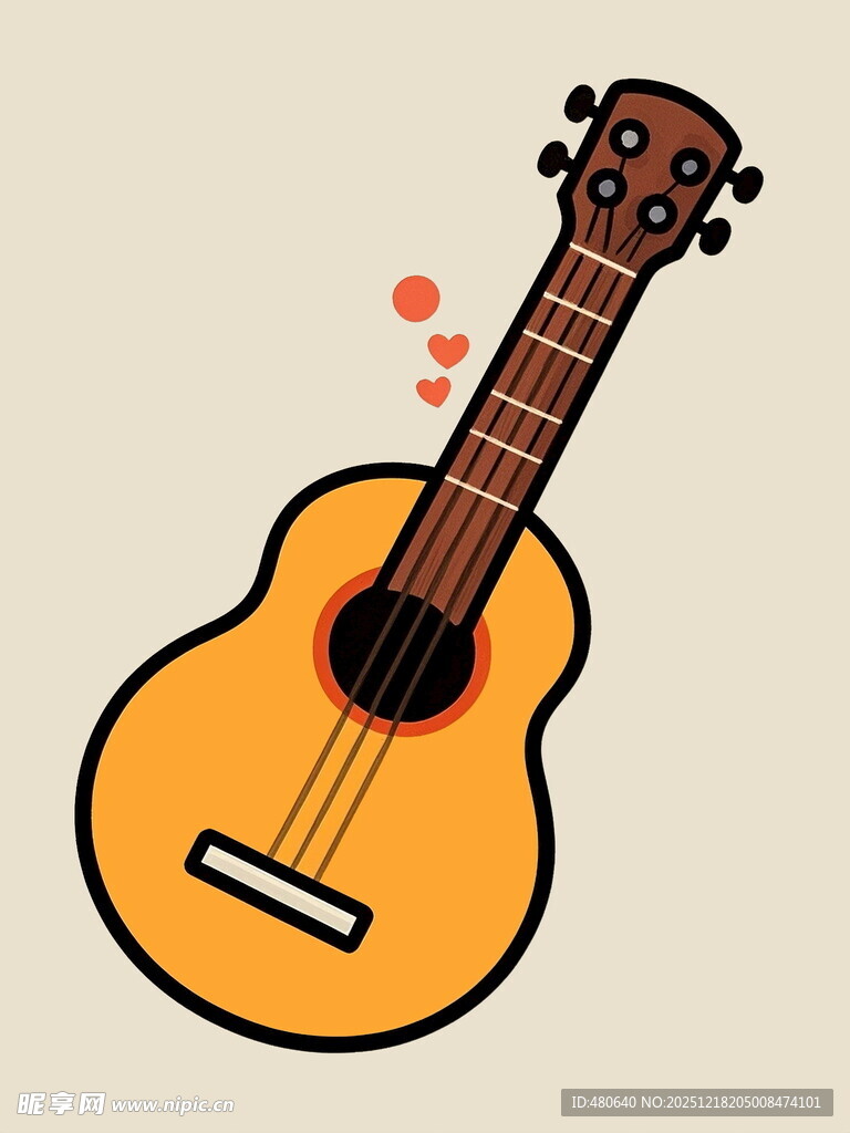 可爱卡通风格的黄色吉他