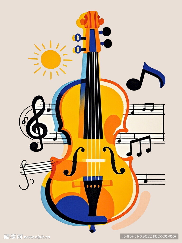 多彩小提琴与音乐元素