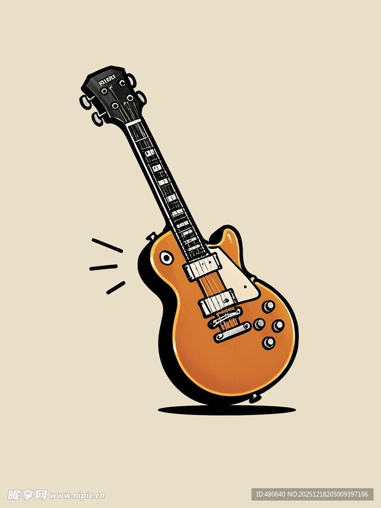 橙色吉他插画动感音符