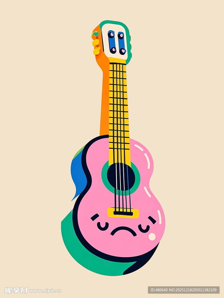 彩色卡通吉他形象设计