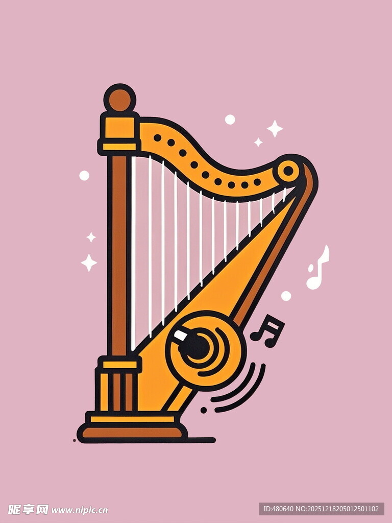 复古风格竖琴插画