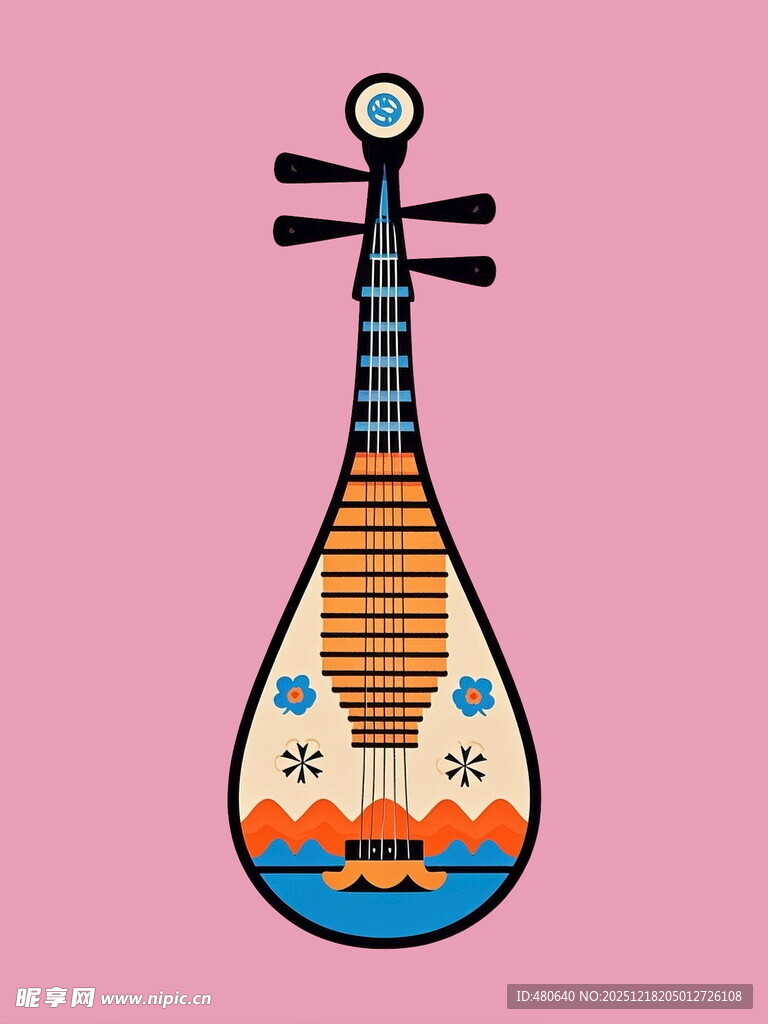 手绘传统琵琶图案设计