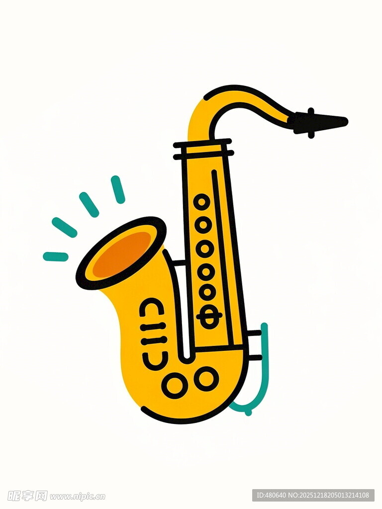 卡通风格黄色萨克斯乐器