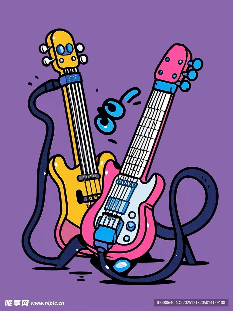 多彩电吉他与音符组合