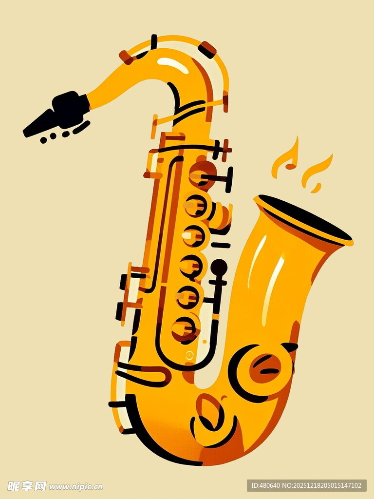 卡通风格的金色萨克斯管