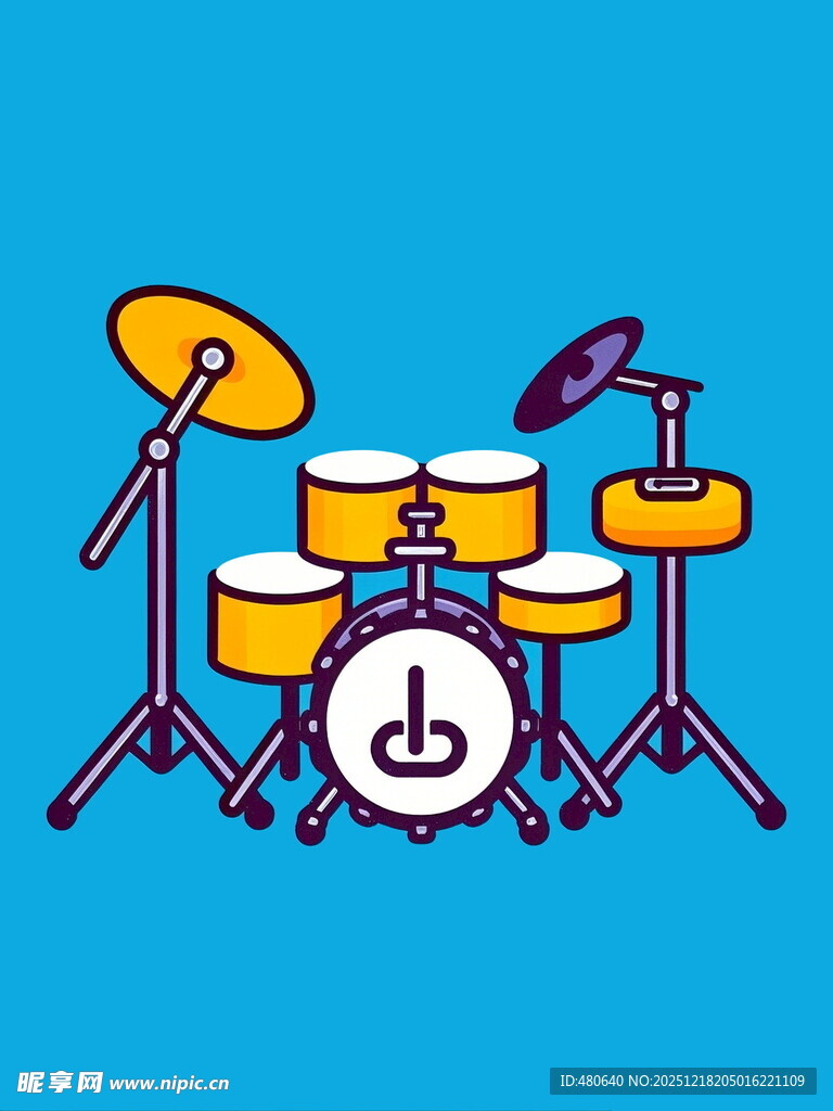 卡通风格架子鼓乐器图