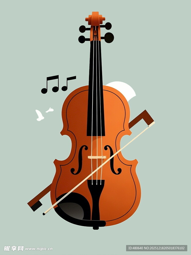 橙色小提琴与音符图案