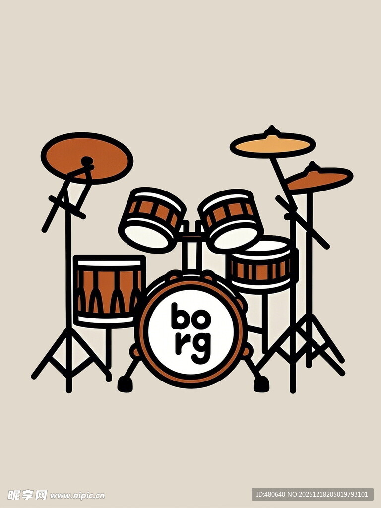 卡通风格架子鼓乐器图