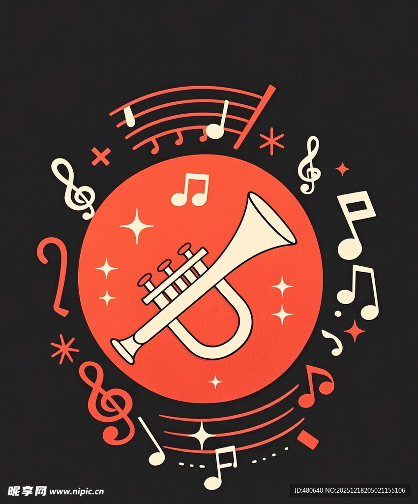 复古风小号音乐元素插画