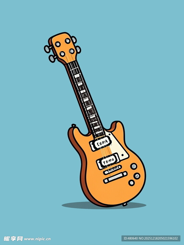 橙色电吉他卡通插画