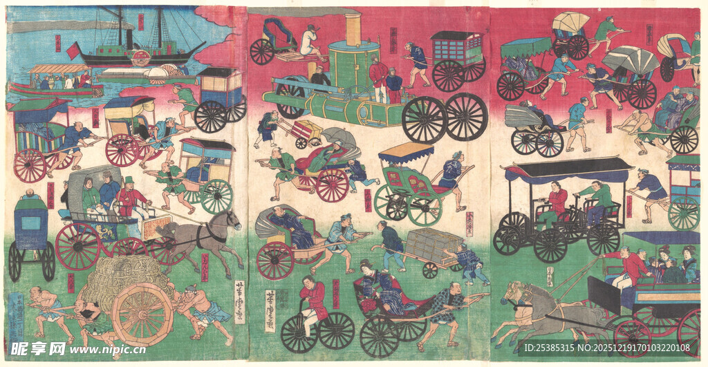 复古集市热闹场景插画