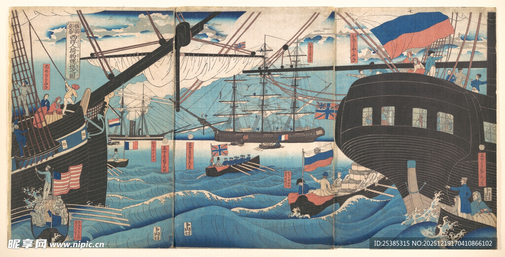 古代港口繁忙航海场景