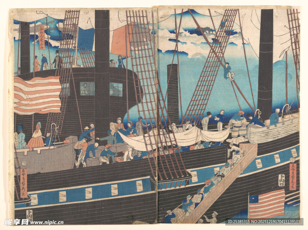 美国船只上的热闹场景