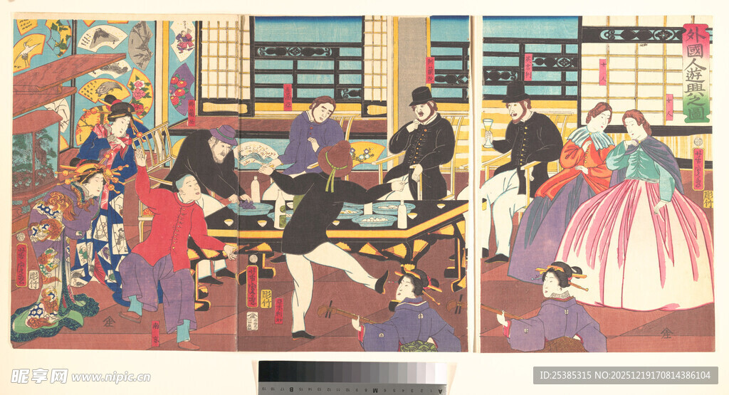 复古室内社交场景插画