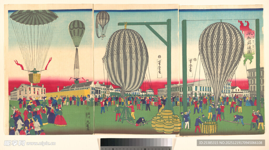 梦幻花卉与热气球景观图