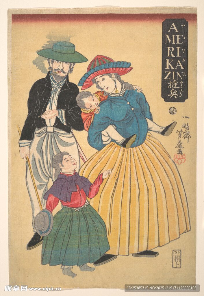 复古风格家庭人物插画