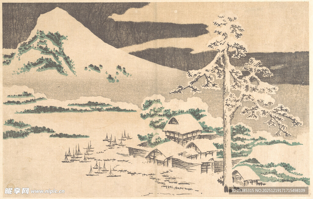 富士山景旁的孤松