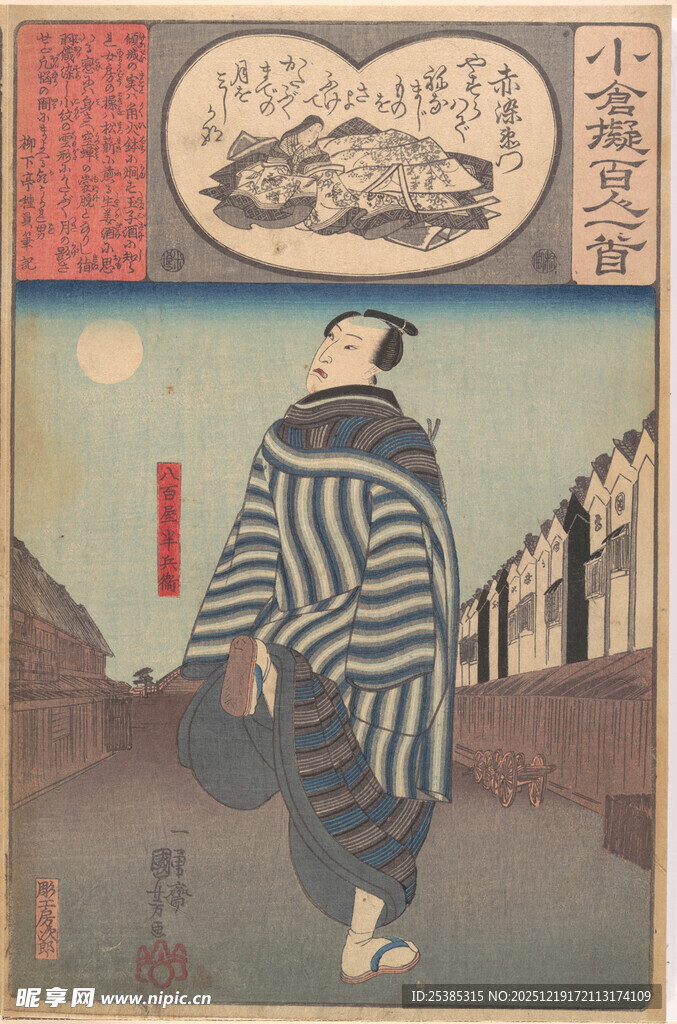 日本浮世绘风格人物出行图