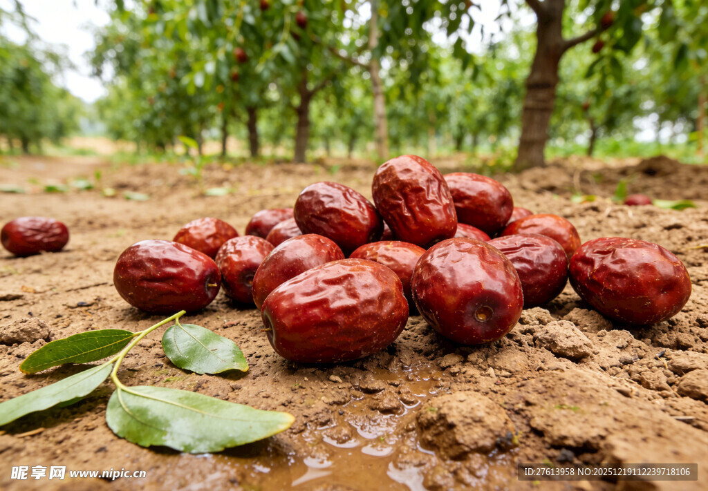 地上堆着的大红枣