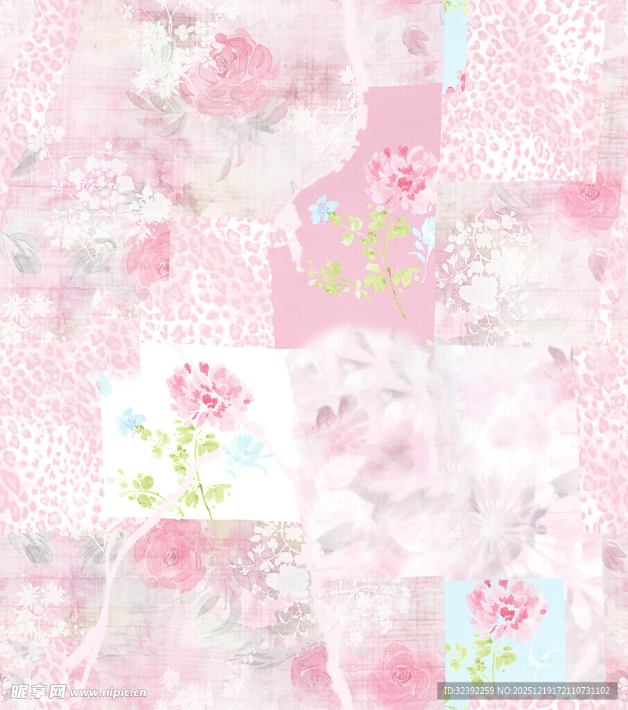 粉色花卉拼接图案背景
