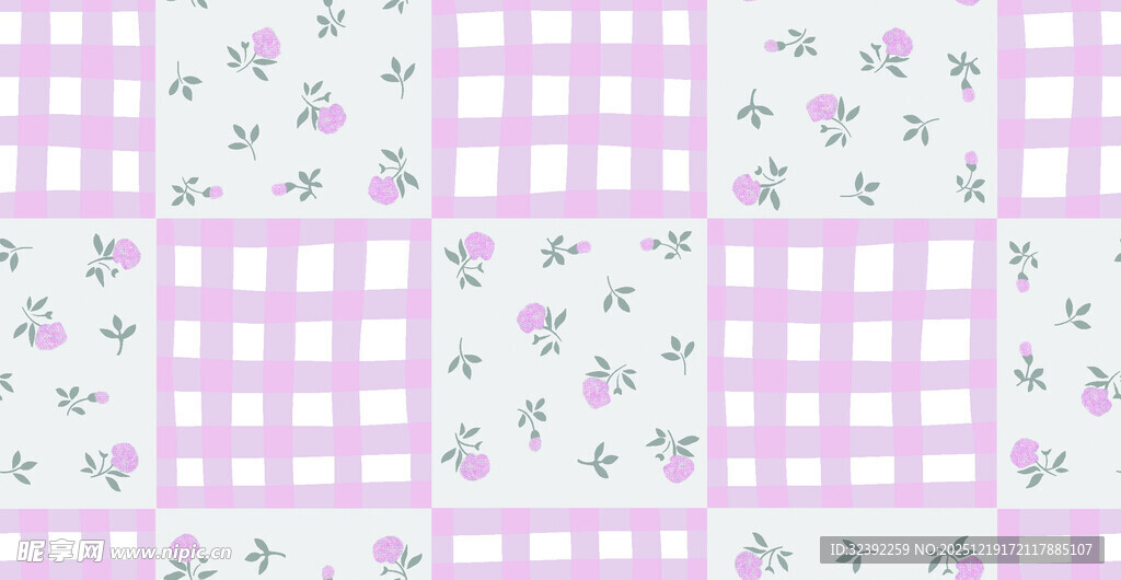 淡紫色格子花卉拼接图案