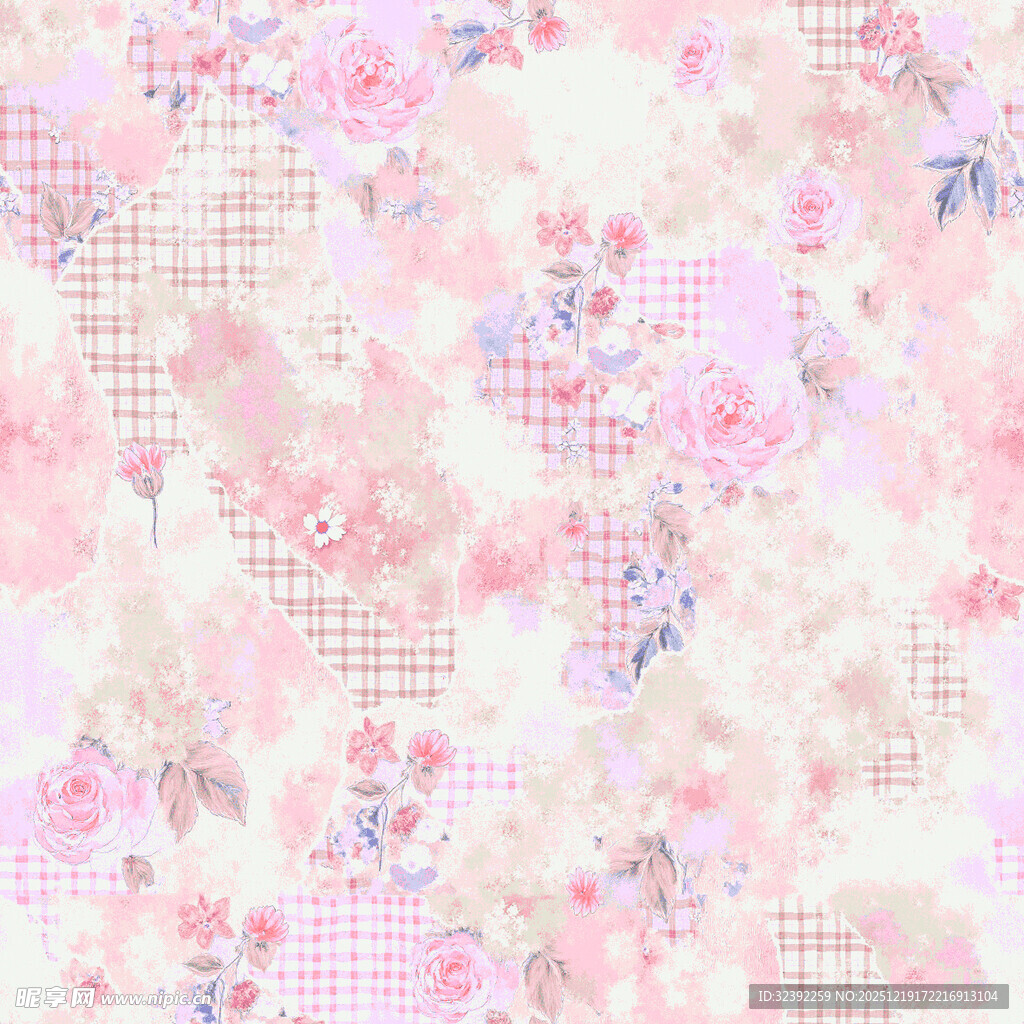 粉色花卉拼接图案背景