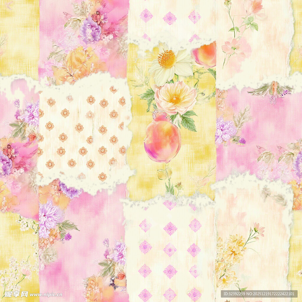 粉色花卉拼接图案背景