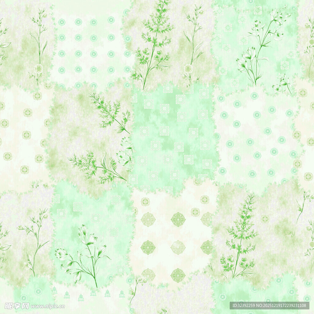 清新绿植波点拼接背景图