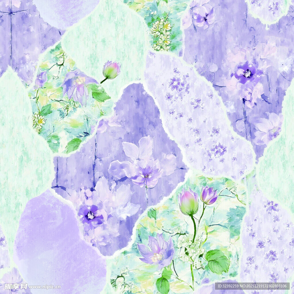 梦幻紫色花卉水彩图案