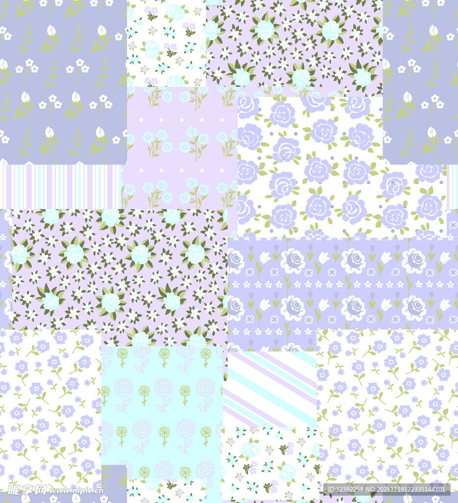 清新拼贴风几何花卉图案