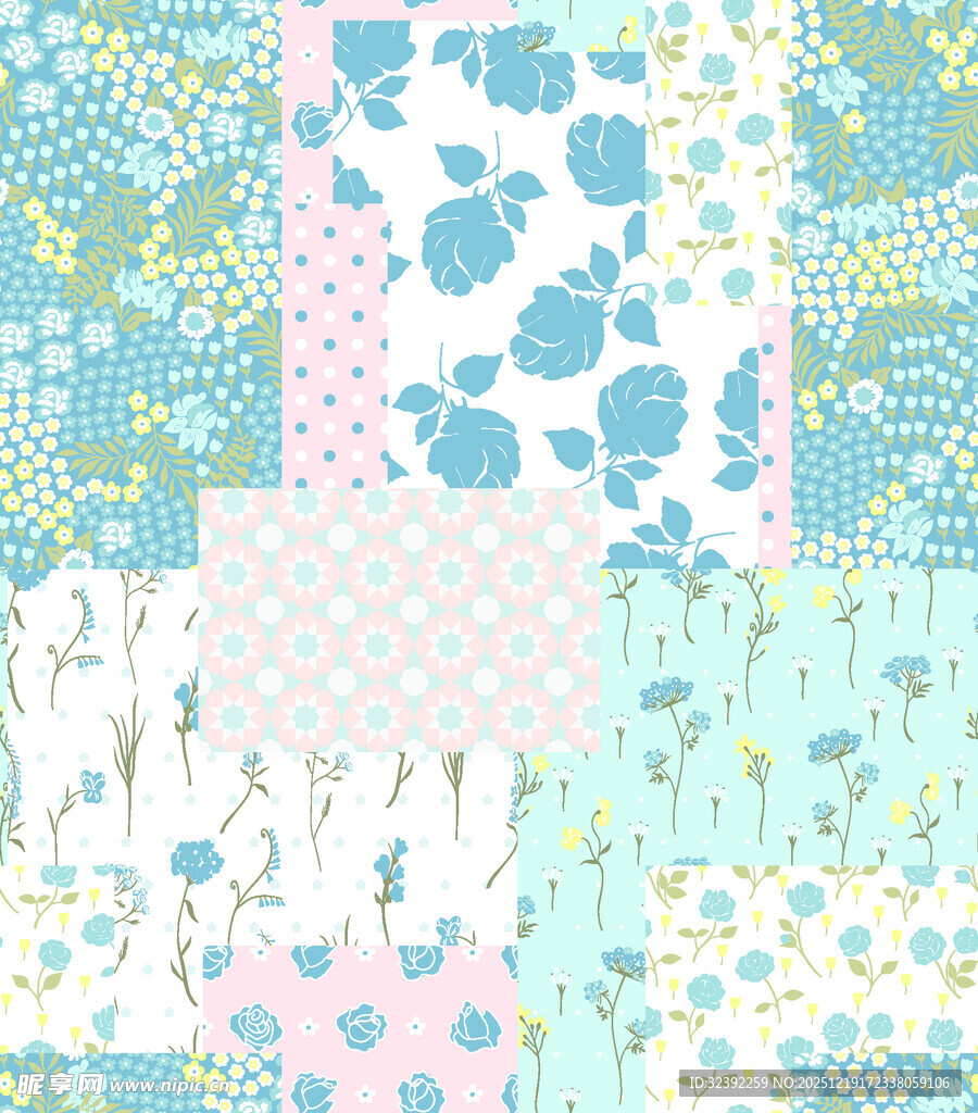 清新花卉图案拼接背景图