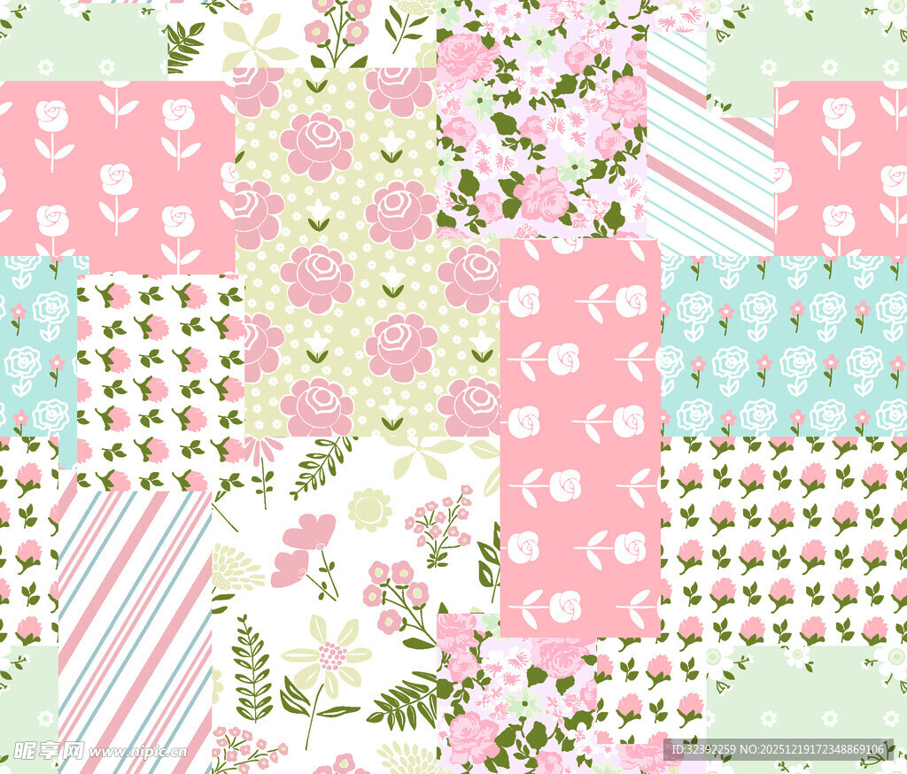 粉色系花卉图案拼接素材