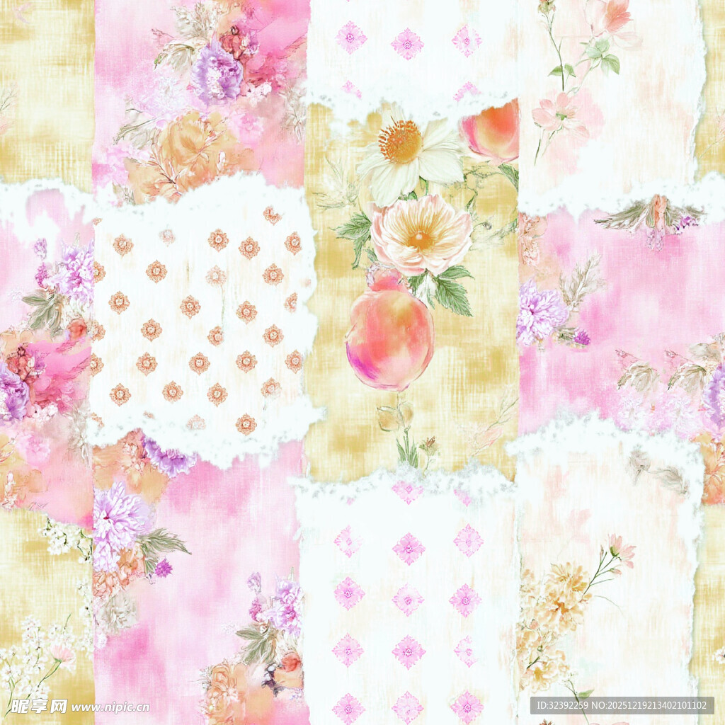 复古花卉拼接图案背景