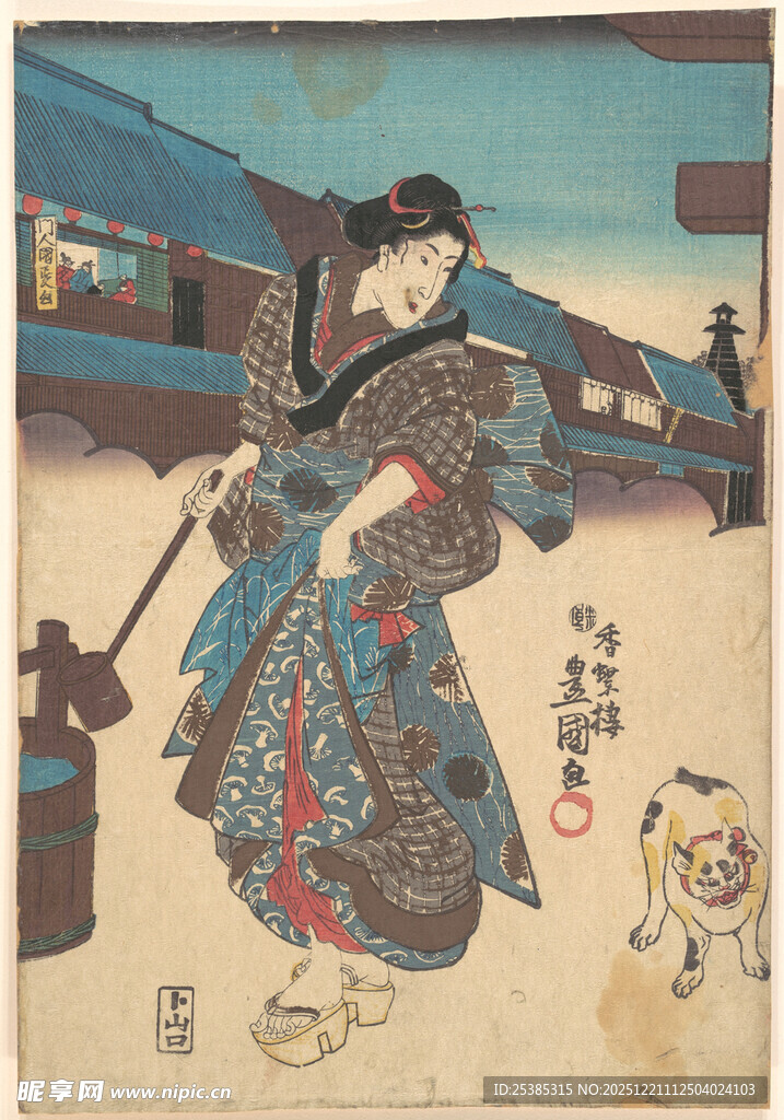 日本浮世绘中的和服女子