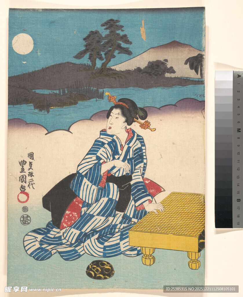 日本传统服饰女子月夜图