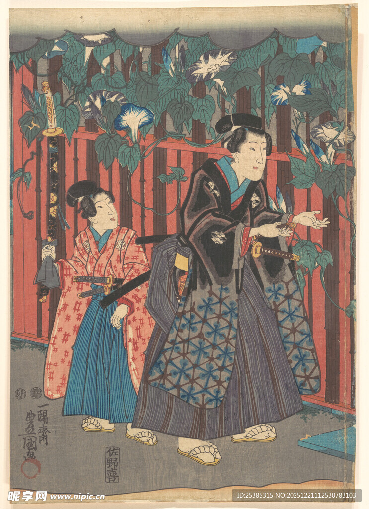 日本传统服饰女性与孩童