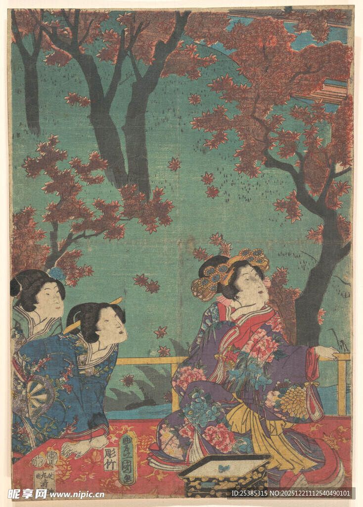 日式庭院中女子赏景聚会