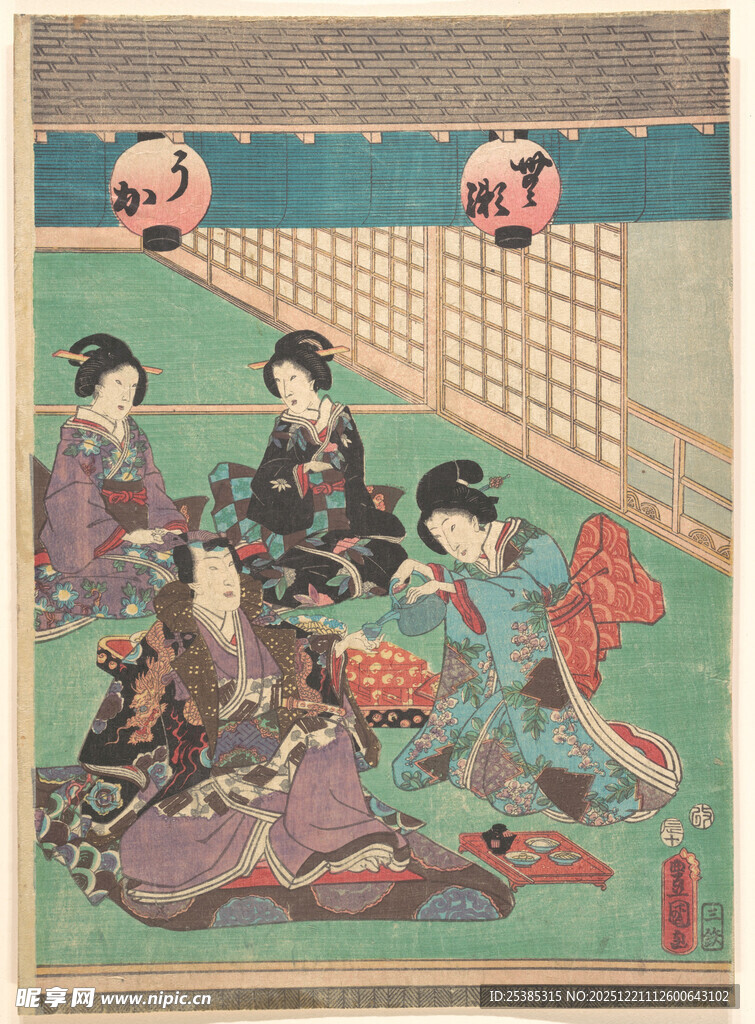 日本传统场景人物绘画