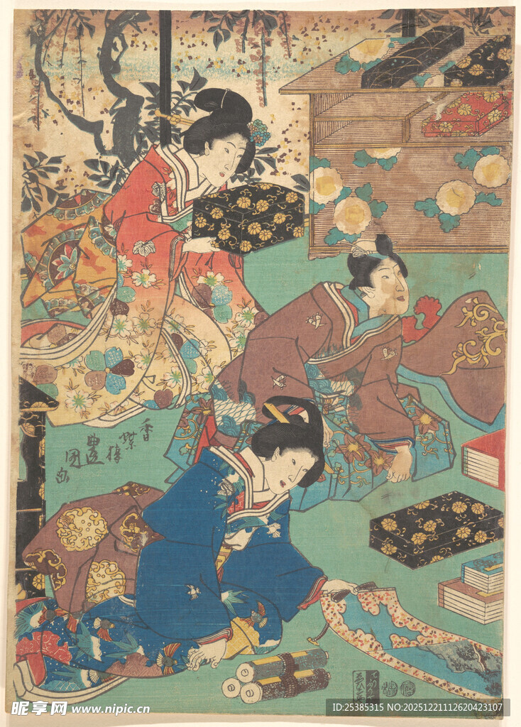 日本传统浮世绘武士战斗场景