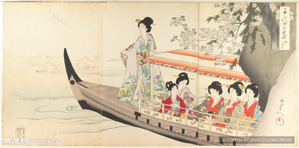 古代女子乘船图