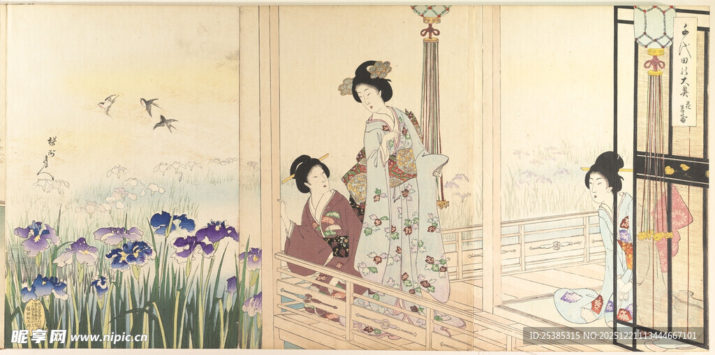 日式庭院中的和服女子