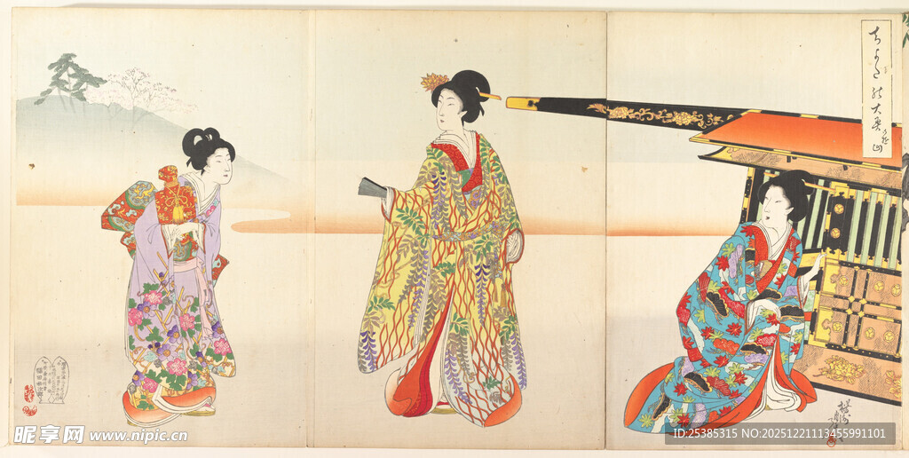 古代女子出行场景图