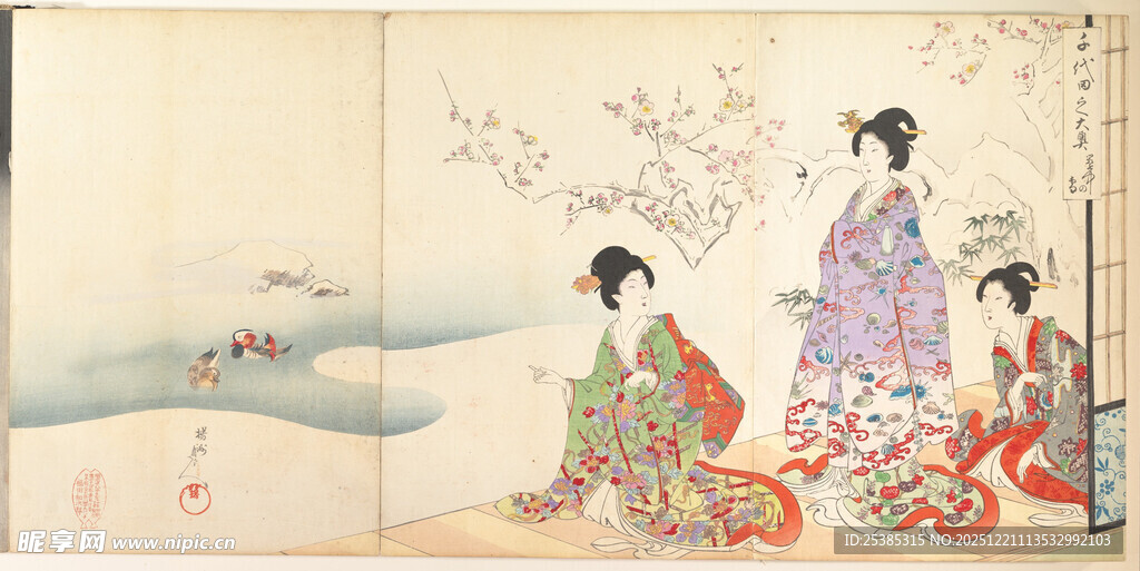 日本传统和服女子绘画