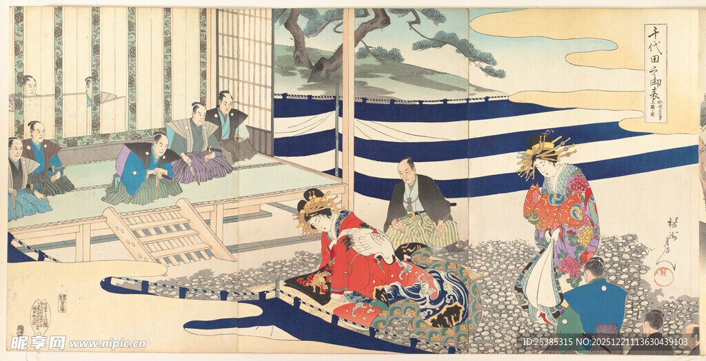 日本传统场景中的人物活动